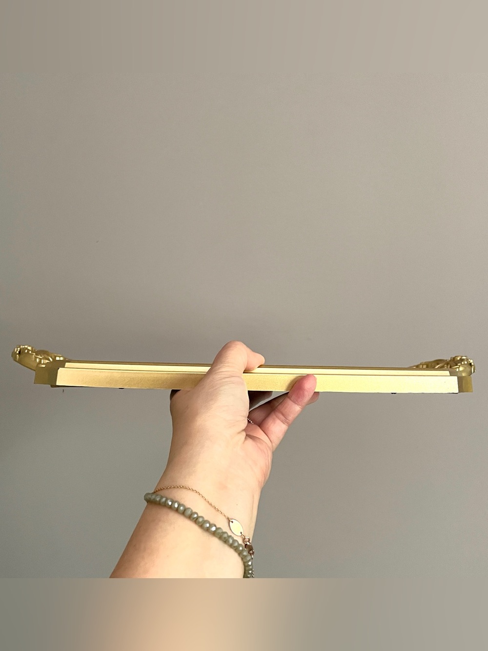 Vintage Inspired Gold Plastic Mirrored Rectangular Vanity Tray w/ Handles - Picture 4 of 8